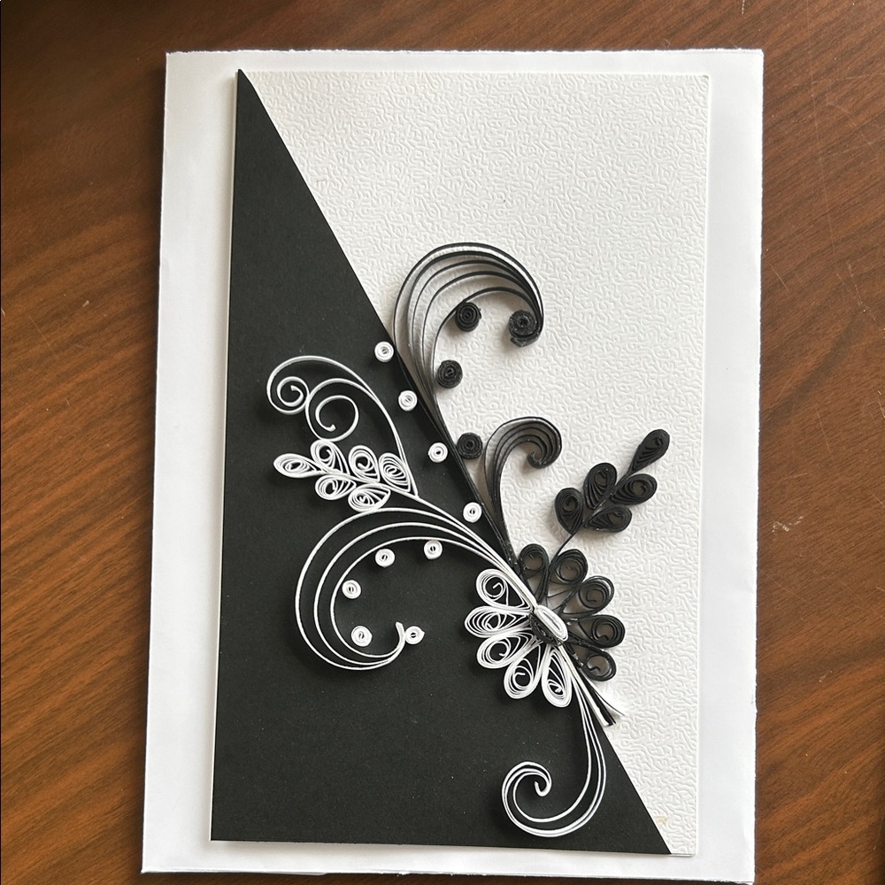 Elegant Black and White Quilling Art Card
